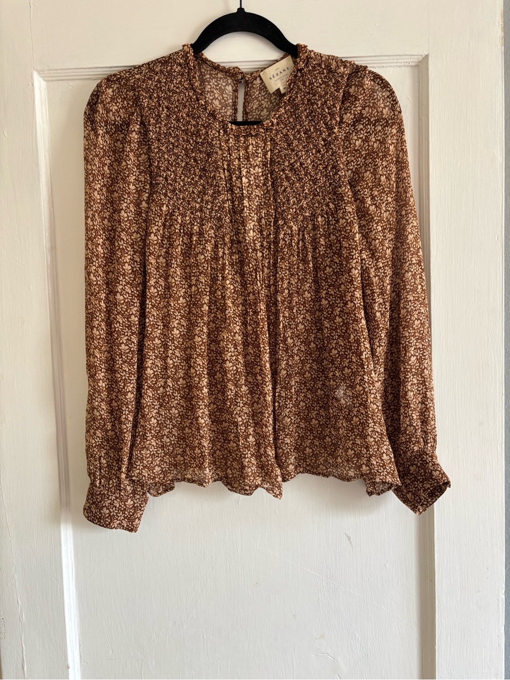 Sezane Brown Floral Long-Sleeve Blouse